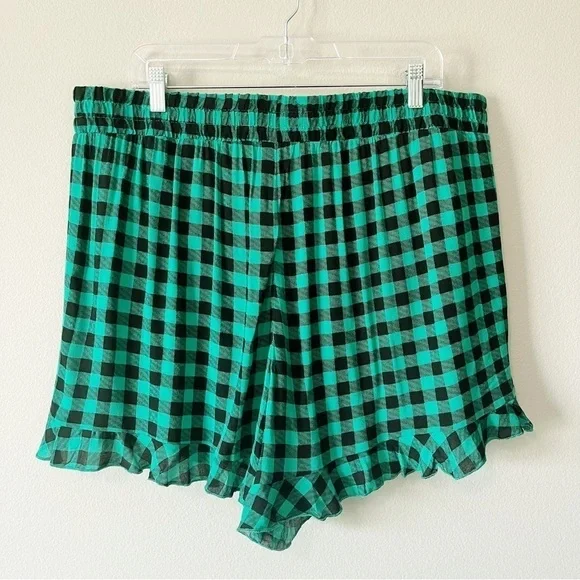 Torrid Women’s Plus Size Gingham 5-Inch Gauze High-Rise Short Ruffle Hem Green 1 - Picture 9 of 12